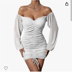 Sexy Long Sleeve Deep V Neck Off Shoulder Ruched Bodycon Club Party Dress